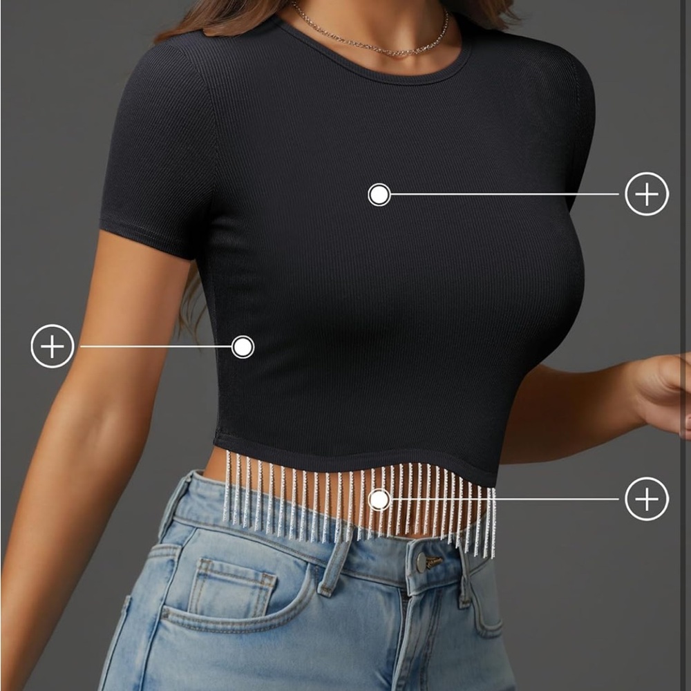 Black Ribbed Crop Top - Picture 5 of 8